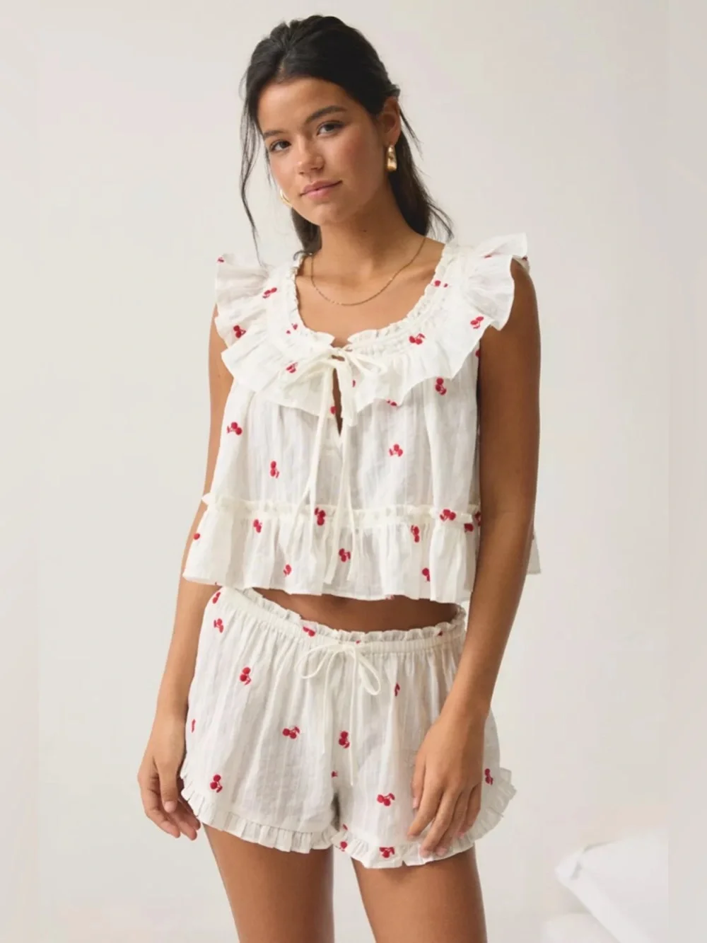 UO Out From Under Love Letters Ruffle Babydoll Top + Micro Shorts PJ Set - Picture 1 of 6